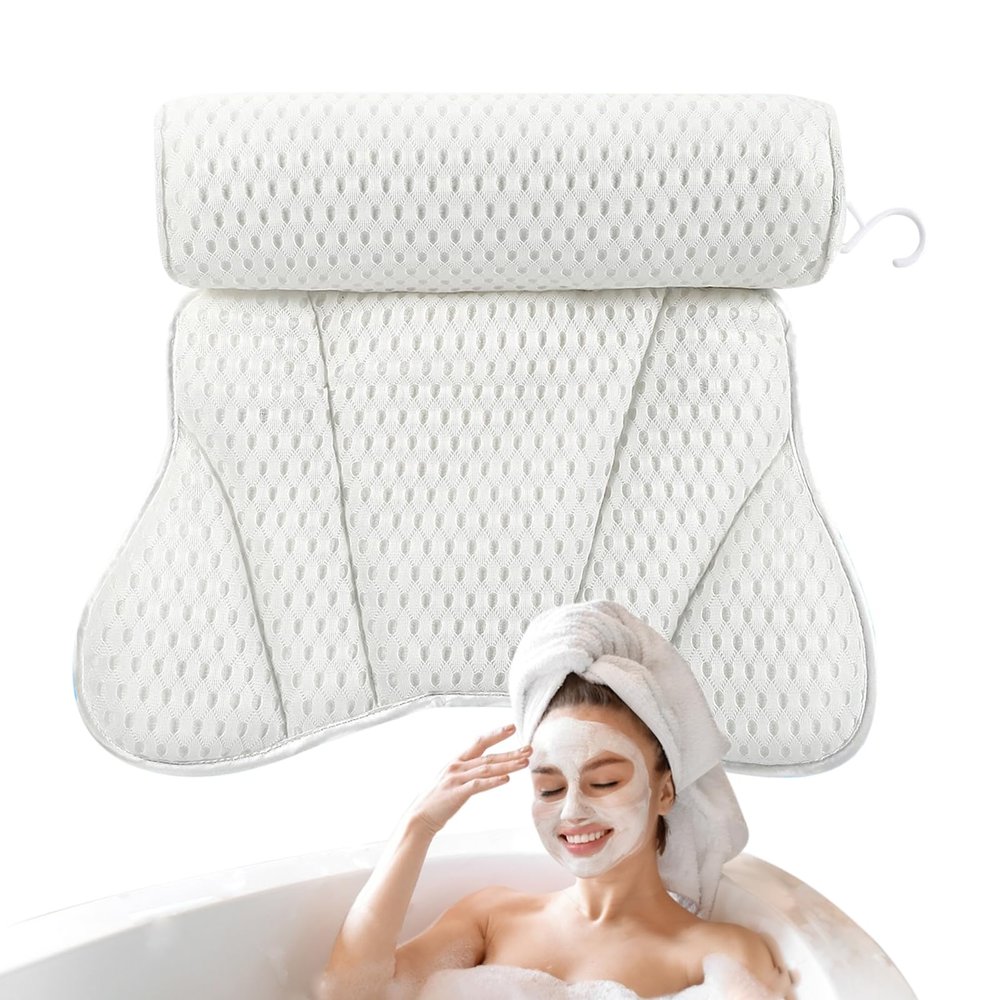 Bathtub Pillow Headrest Spa Bath Cushion Washable Luxury Bathtub Pillow Anti-Slip Soft Large Comfort 3D Mesh Hot Tub Neck and Back Support with 6 Powerful Suction Cups/133