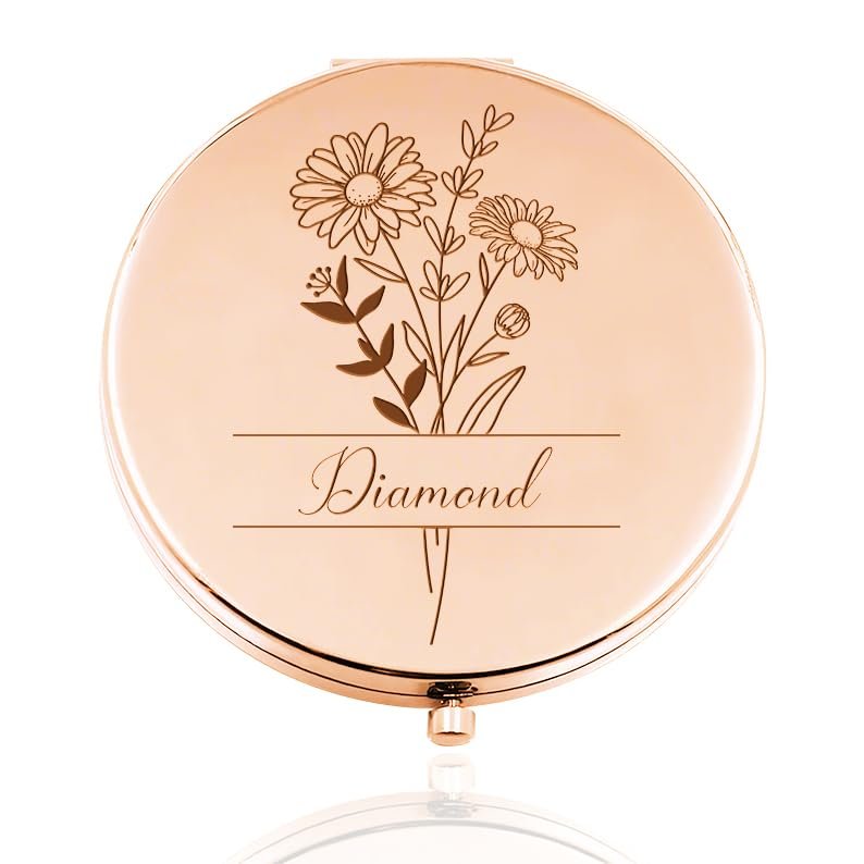 Rainsar Personalized Compact Mirror for Women,Customize Compact Mirror,Engraved Compact Mirror for Girlfriend Wife Sisters Birthday Anniversary Wedding Gift