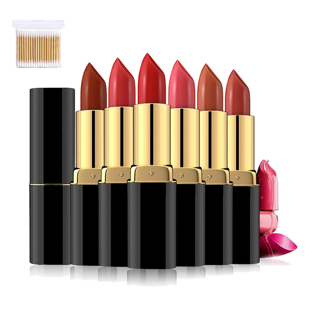 Accurateg Lipstick Waterproof, Colorfast Lipstick, Long Lasting Moisturizing Non-stick Cup Lipstick Set, Natural Finish (6PCS)