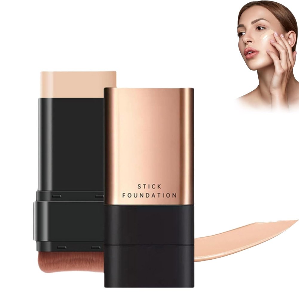 2025 Korean Hydrating Lightweight Foundation Stick with Brush, 2 in 1- Luxury Anti-Wrinkle Foudation Stick, Korea Flawless Eraser Foundation Stick, Double Head Foundation Stick (Natural Colour)