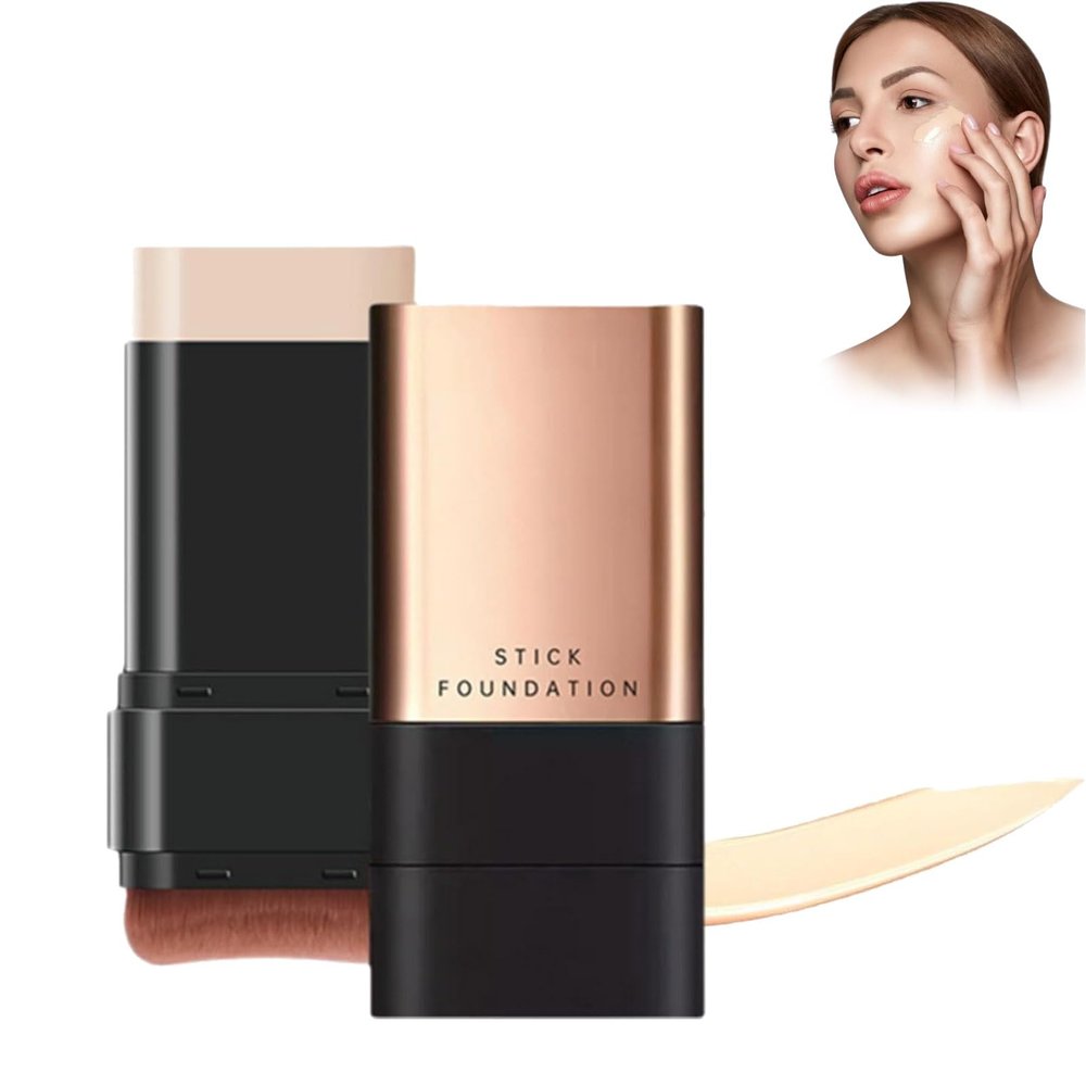 2025 Korean Hydrating Lightweight Foundation Stick with Brush, 2 in 1- Luxury Anti-Wrinkle Foudation Stick, Korea Flawless Eraser Foundation Stick, Double Head Foundation Stick (Brilliant White)