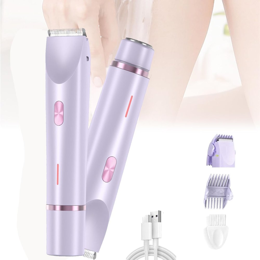 Comfort 2 in 1 Electric Lady Shaver, Razor for Women, Dual Head Electric Hair Trimmer for Women Ipx7 Bikini Trimmer (Purple)