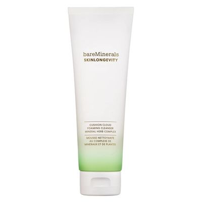 bareMinerals Skinlongevity Face Cleanser, Cream-to-Foam Cleanser with Mineral Herb Complex, Removes Makeup & Sunscreen, Strengthens Skin Barrier, Purifies Without Stripping, Gentle for All Skin Types