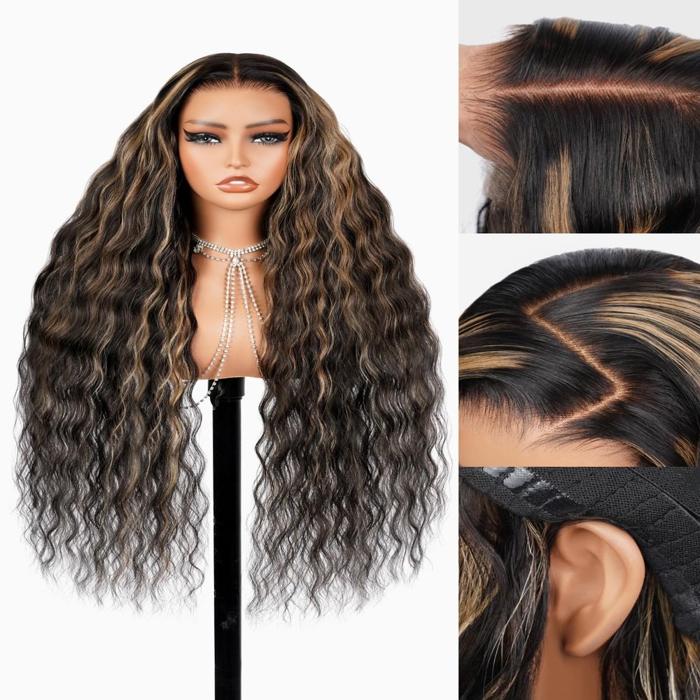Megalook hair Glueless Wigs Human Hair Pre Plucked 6X5 HD Ombre Lace Front Wigs Human Hair Loose Deep Wave Wig Human Hair Closure Wig Loose Curly 1B/27 Highlight Wig 26 Inch