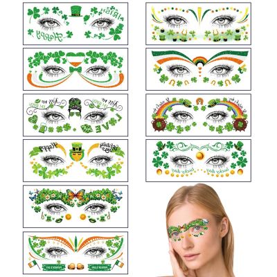 10 Sheets St Patricks Day Tattoos Shamrock Temporary Tattoos Face Stickers St Patricks Day Decorations Accessories for Adult