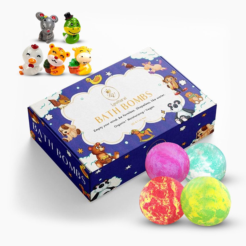 Levitural Bath Bombs Fun & Educational Bath Time Gift Set Fizzing Bath Bombs with Animal Toys & Figures Safe and Exciting Gift in Multiple Package Options (Set of 12)