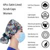 6Pcs Satin Lined Scrub Caps Women Ponytail, Adjustable Surgical Caps for Women, Scrub Hats, Nurse Cap, Nurse Surgical Hat with Button and Sweatband, Elastic Ponytail Pouch Tie Back view 3