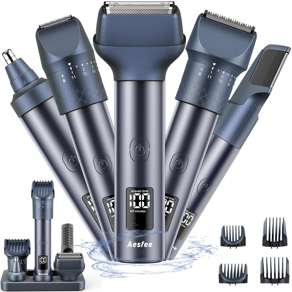 Beard Trimmer for Men, Electric Razors and Hair Clippers Set, Precision Dial Adjustable 20 Settings, All-in-One Shaving Kit for Mens Face Head Nose Body, IPX7 Waterproof Wet/Dry, USB-C Charge Dock