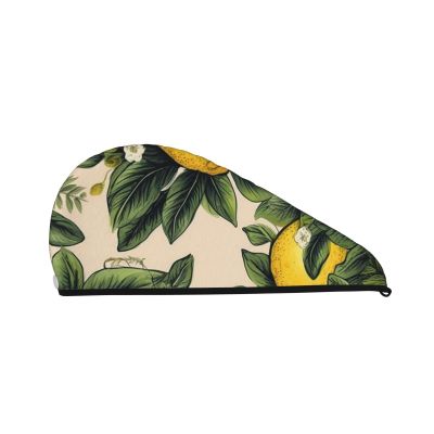 GDSHJKLW Lemon Drying Hair Caps Super Absorbent Soft Hair Drying Towel Quick Dry Coral Velvet Hair Drying Cap Hair Turban for Women Wet Hair Long Thick Hair