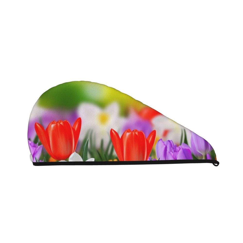 GDSHJKLW Spring Flowers Drying Hair Caps Super Absorbent Soft Hair Drying Towel Quick Dry Coral Velvet Hair Drying Cap Hair Turban for Women Wet Hair Long Thick Hair