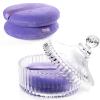 2Pcs Extra Large Body Powder Puff & Luxury 6" Glass Jar Dusting Powder Container with Puff for Women Bath Powder Puffs Perfect for Talcum or Loose Powder (Light Purple) view 1