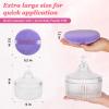 2Pcs Extra Large Body Powder Puff & Luxury 6" Glass Jar Dusting Powder Container with Puff for Women Bath Powder Puffs Perfect for Talcum or Loose Powder (Light Purple) view 2