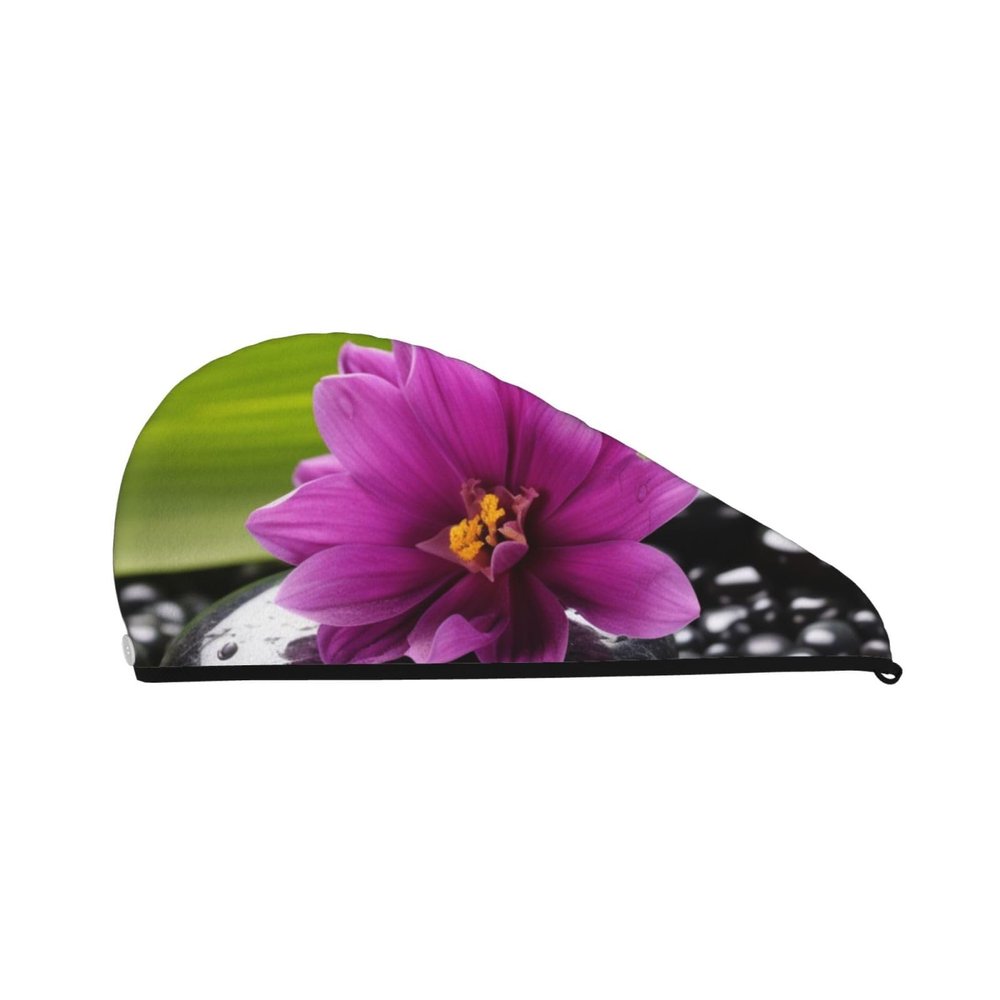 GDSHJKLW Purple Flower with Black Stone Drying Hair Caps Super Absorbent Soft Hair Drying Towel Quick Dry Coral Velvet Hair Drying Cap Hair Turban for Women Wet Hair Long Thick Hair