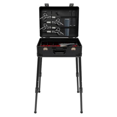 Barber Case,Mobile Barber Station with Support Stand,18.11-31.5 Inch Height Adjustable Large Capacity Barber Supplies Case,Lockable Professional Barber Toolbox for Barbershops,Barber Stores (Black)