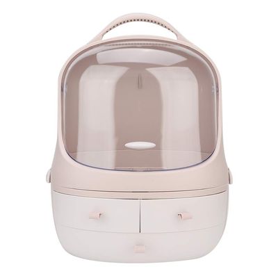 DUIMIMI Dustproof Pink Cosmetic Makeup Organizer with Handle, Double Layer Storage Box for Lipsticks, Jewelry, Skincare Products, Waterproof Desktop Organizer for Dressing Table