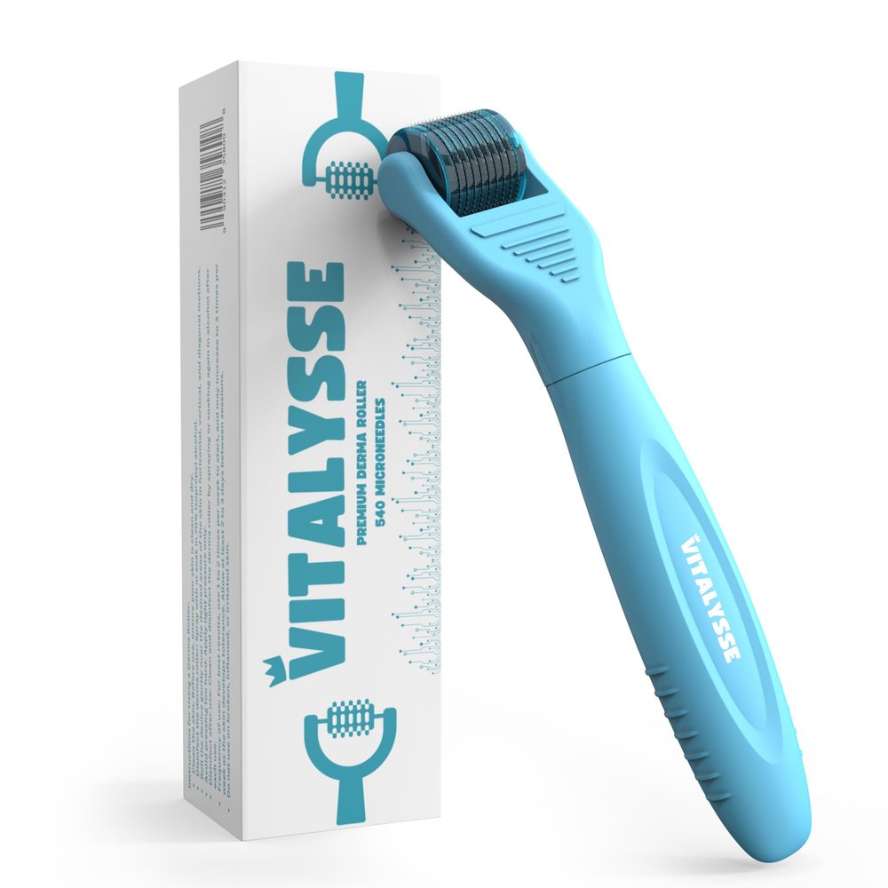 Under Eye & Face Derma Roller Vitalysse 0.25mm Titanium Microneedling Tool for Dark Circles, Puffy Eyes, Fine Lines CE & RoHS Certified, Replaceable Head - Safe for Delicate Skin