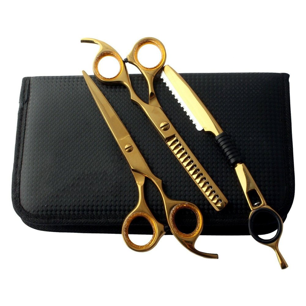 5.5 inch Hair Cutting Scissors thinning Shears kit Stainless Steel Barber Scissors Set for Hairdresser Haircut Hairdressing(Gold,5 Inch)