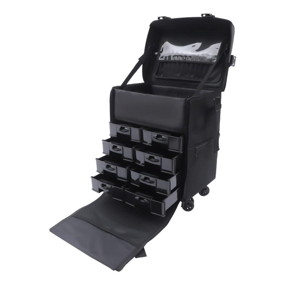 HKNNSDEED Rolling Makeup Train Case,Hairdressing Beauty Case Aluminum Trolley Case with Large Storage & 662 Wheels Hairdressing Beauty Case