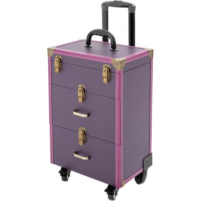 HKNNSDEED Rolling Makeup Train Case,Hairdressing Beauty Case Aluminum Trolley Case with Large Storage & 438 Wheels Hairdressing Beauty Case