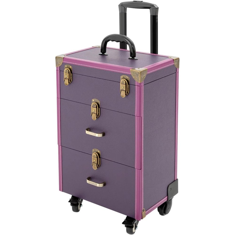 HKNNSDEED Rolling Makeup Train Case,Hairdressing Beauty Case Aluminum Trolley Case with Large Storage & 438 Wheels Hairdressing Beauty Case