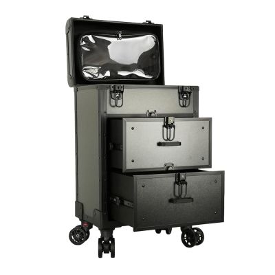 HKNNSDEED Rolling Makeup Train Case,Hairdressing Beauty Case Aluminum Trolley Case with Large Storage & 480 Wheels Hairdressing Beauty Case(Noir)