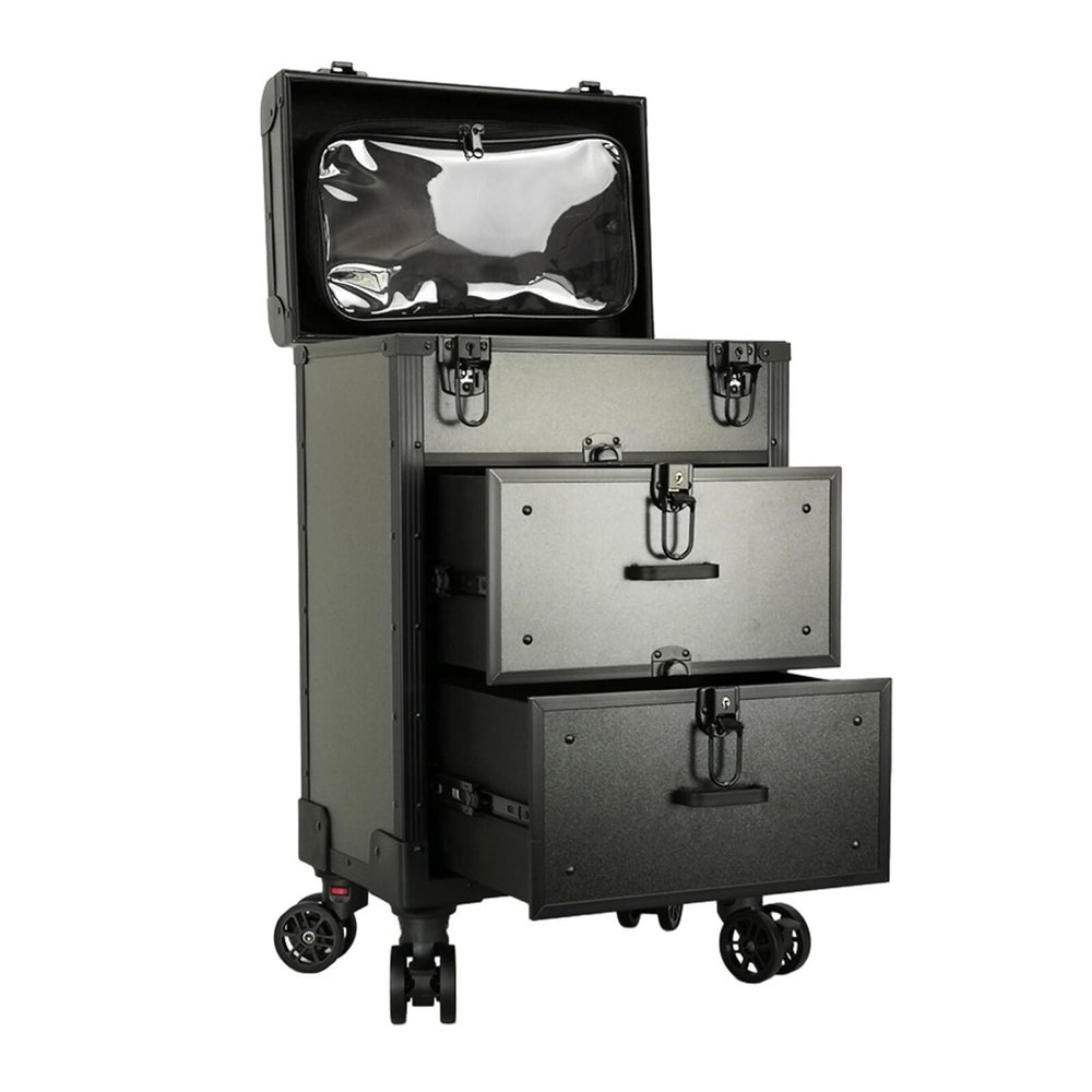 HKNNSDEED Rolling Makeup Train Case,Hairdressing Beauty Case Aluminum Trolley Case with Large Storage & 480 Wheels Hairdressing Beauty Case(Noir)