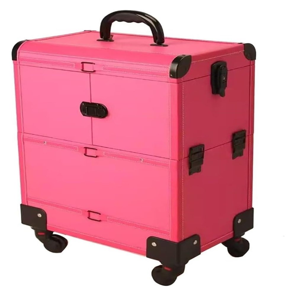 HKNNSDEED Rolling Makeup Train Case,Hairdressing Beauty Case Aluminum Trolley Case with Large Storage & 398 Wheels Hairdressing Beauty Case(Pink)