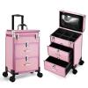 HKNNSDEED Rolling Makeup Train Case,Hairdressing Beauty Case Aluminum Trolley Case with Large Storage & 574 Wheels Hairdressing Beauty Case(Matte Pink) view 1