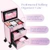 HKNNSDEED Rolling Makeup Train Case,Hairdressing Beauty Case Aluminum Trolley Case with Large Storage & 574 Wheels Hairdressing Beauty Case(Matte Pink) view 2