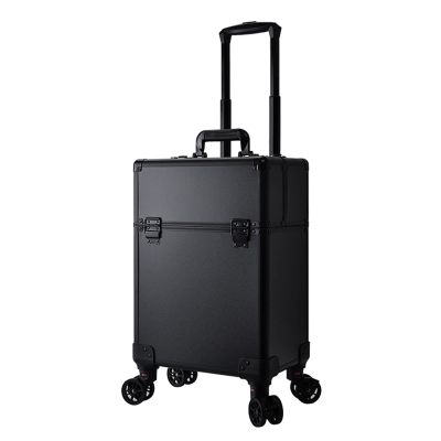 HKNNSDEED Rolling Makeup Train Case,Hairdressing Beauty Case Aluminum Trolley Case with Large Storage & 376 Wheels Hairdressing Beauty Case(Noir)