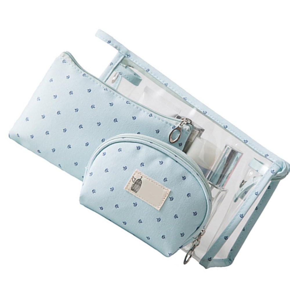 3 Pieces Makeup Bag Multi-Function Cosmetic Travel Bags Portable Clear PVC Travel Cosmetic Toiletry Makeup Bag for Women and Girls, Blue