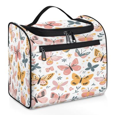 DXTKWL Toiletry Bag for Women Men Cartoon Colored Butterfly Flower Large Toiletry Bags with Hanging Hook Waterproof Makeup Cosmetic Bag for Travel Toiletries