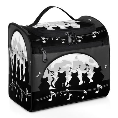 DXTKWL Toiletry Bag for Women Men Black Cat Music Notes Large Toiletry Bags with Hanging Hook Waterproof Makeup Cosmetic Bag for Travel Toiletries