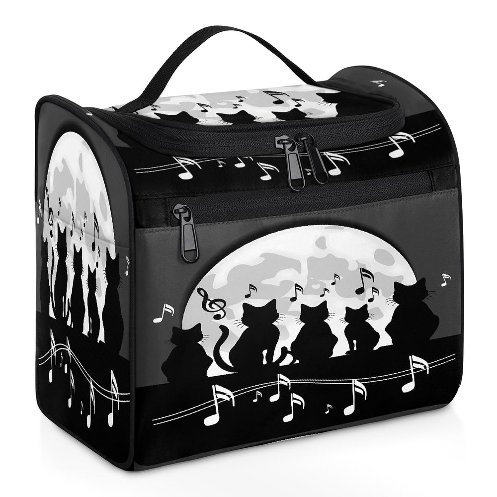 DXTKWL Toiletry Bag for Women Men Black Cat Music Notes Large Toiletry Bags with Hanging Hook Waterproof Makeup Cosmetic Bag for Travel Toiletries