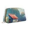 FHENTYU Fishing Nets Print Small Leather Makeup Bag for Women, Travel Cosmetic Bag with Zipper, Toiletries, Purse, Gift view 2