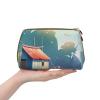 FHENTYU Fishing Nets Print Small Leather Makeup Bag for Women, Travel Cosmetic Bag with Zipper, Toiletries, Purse, Gift view 4
