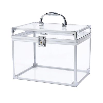 Crown Box, Clear Cosmetic Case, Acrylic Artists Display Case, Toiletry Train Case with Latches & Handle Large Capacity Acrylic Travel Makeup Tools Box for Vanity Dresser Bathroom Counter (Silver)