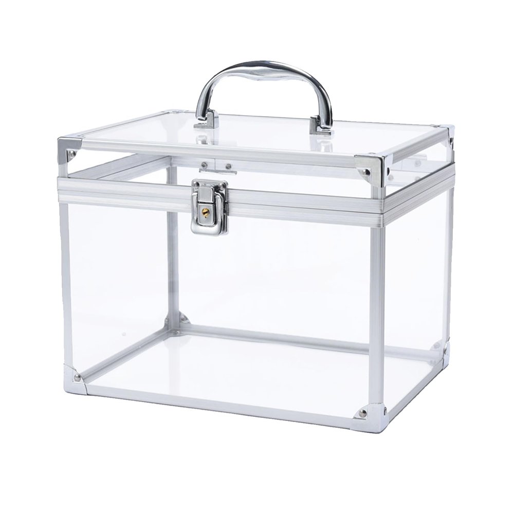 Crown Box, Clear Cosmetic Case, Acrylic Artists Display Case, Toiletry Train Case with Latches & Handle Large Capacity Acrylic Travel Makeup Tools Box for Vanity Dresser Bathroom Counter (Silver)