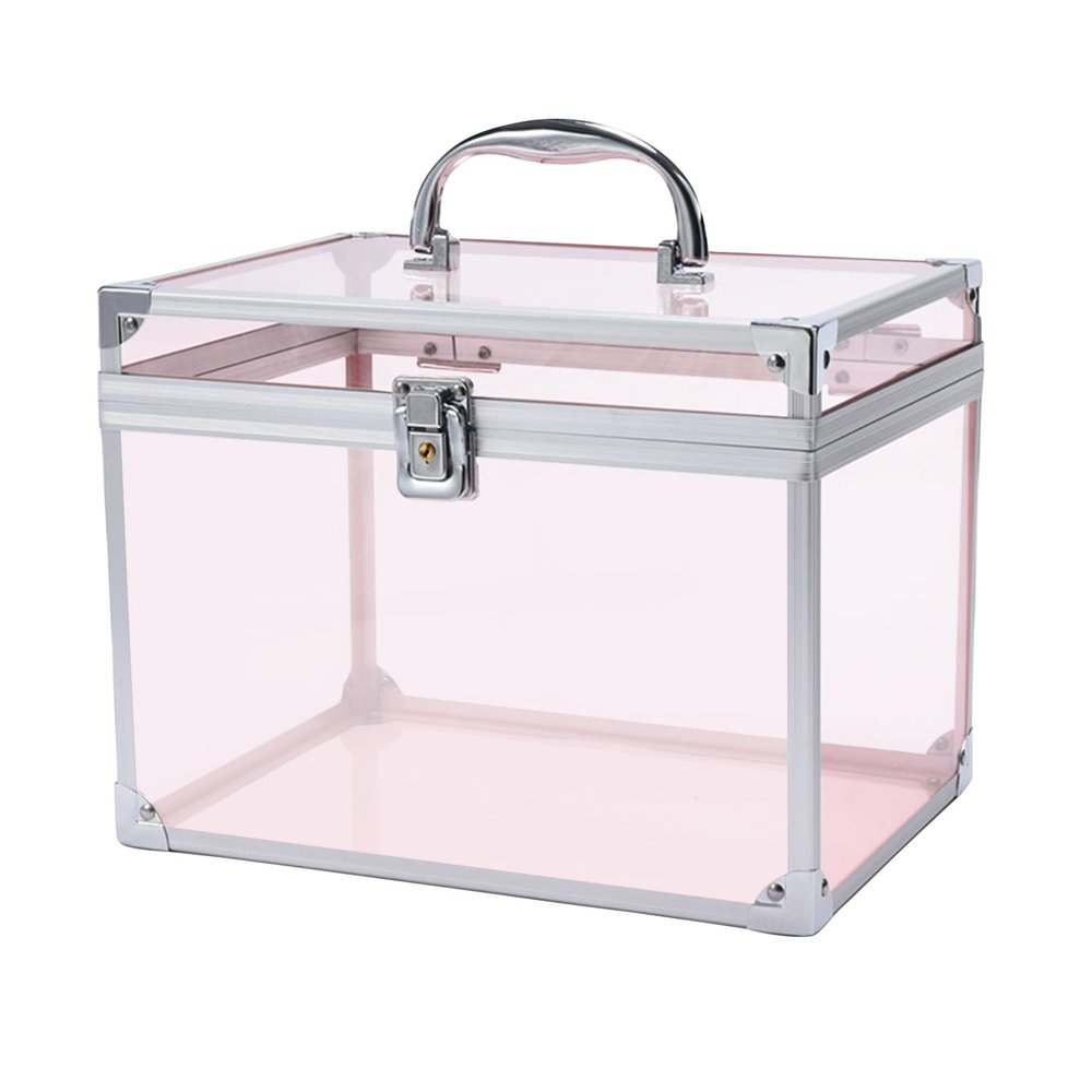 Crown Box, Clear Cosmetic Case, Acrylic Artists Display Case, Toiletry Train Case with Latches & Handle Large Capacity Acrylic Travel Makeup Tools Box for Vanity Dresser Bathroom Counter (Silver-Pink)