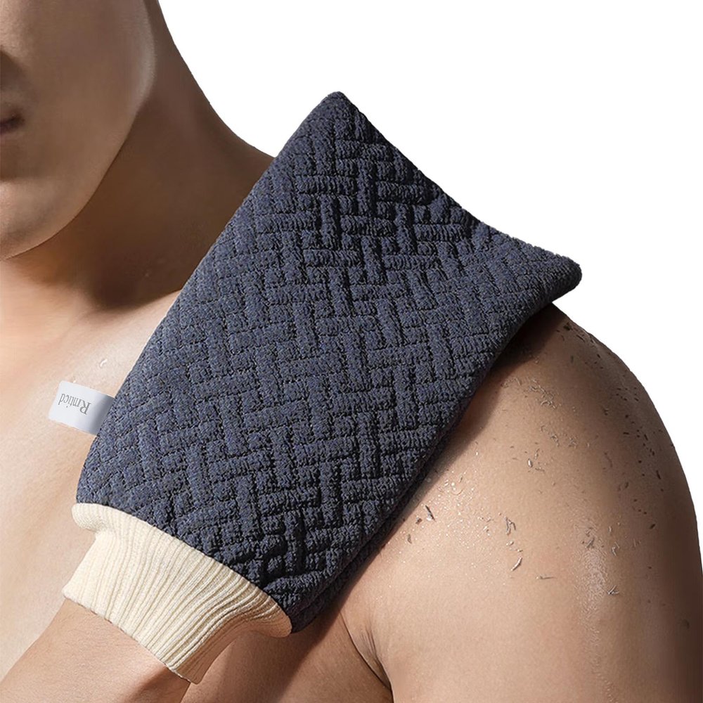 Rmticd Exfoliating Glove - 3D Checkered Triple-Layer Exfoliating Body Scrubber Exfoliator for Dead Skin Removal & Radiant Skin, Vegan Viscose Mitt Exfoliator for Sensitive Skin, Elastic Wrist