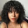 Short Curly Human Hair Wig with Bangs Short Curly Bob Wig Human Hair with Bangs Water Wave Glueless Bob Wig Wear and Go No Lace 180% Density Brazilian Virgin Human Hair Natural Black 12 Inch view 2