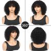 Short Curly Human Hair Wig with Bangs Short Curly Bob Wig Human Hair with Bangs Water Wave Glueless Bob Wig Wear and Go No Lace 180% Density Brazilian Virgin Human Hair Natural Black 12 Inch view 4