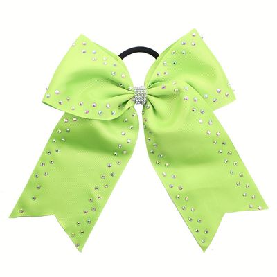 10pcs Large Cheer Bow with Rhinestones, 7 Inch Hair Tie, Neon Green hair bows for girls