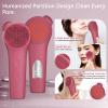 ADINC Silicone Face Scrubber, Waterproof Rechargeable Facial Cleansing Brush, 5 Cleansing Modes with Nose Brush for Women & Men Electric Facial Tool for Deep Cleaning Exfoliating, Massaging Berry view 3