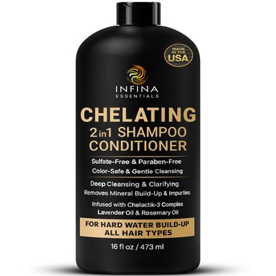 Hard Water Shampoo and Conditioner  2-in-1 Chelating Cleanser for Buildup Removal, Soft & Shiny Hair  With Chelactik-3 Complex, Amodimethicone & Rosemary Oil  Sulfate-Free - Color Safe  16 fl oz