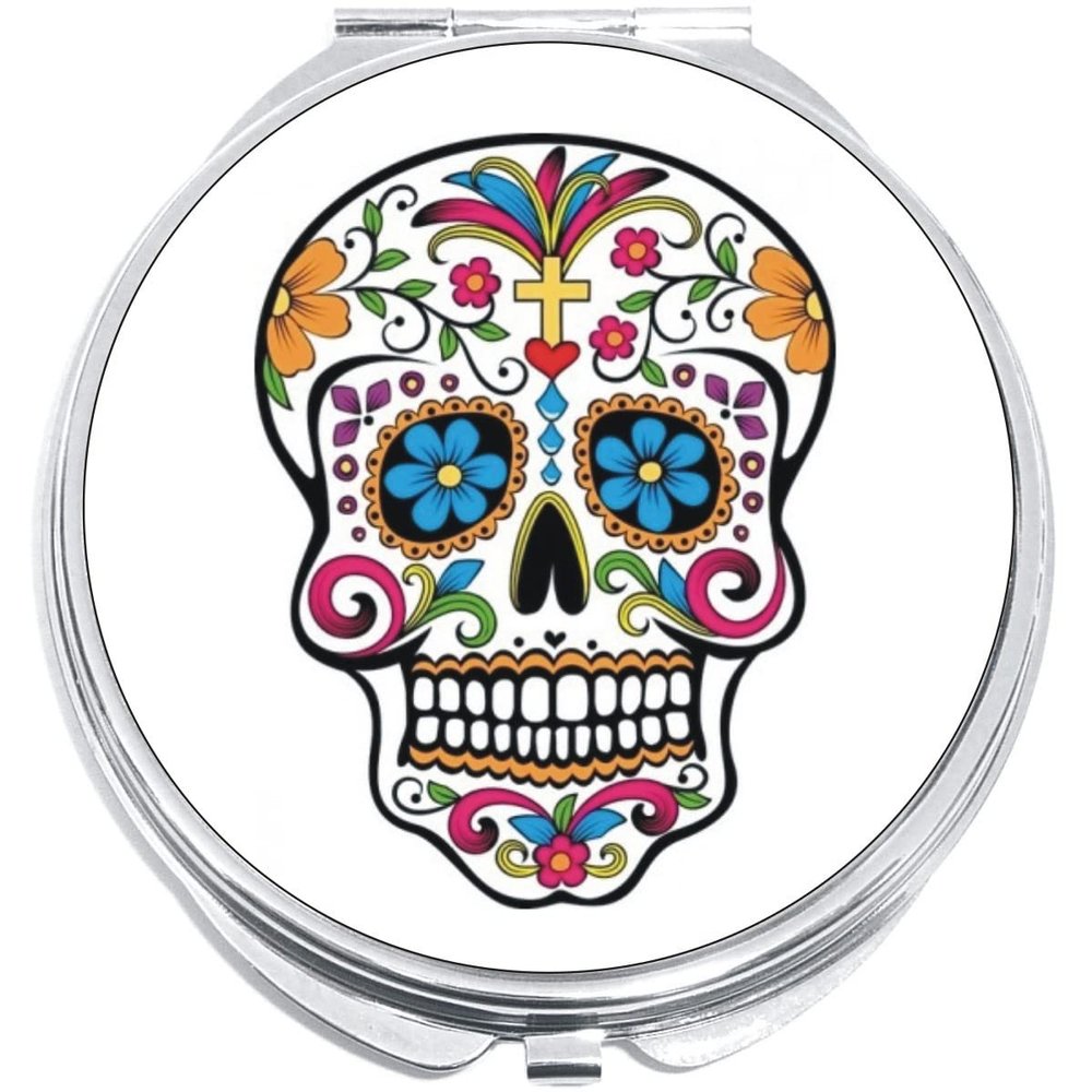 NewCharms Sugar Skull Compact with Mirrors - Perfect Pocket and Purse Size Folding Mirror for Applying Make Up Anywhere
