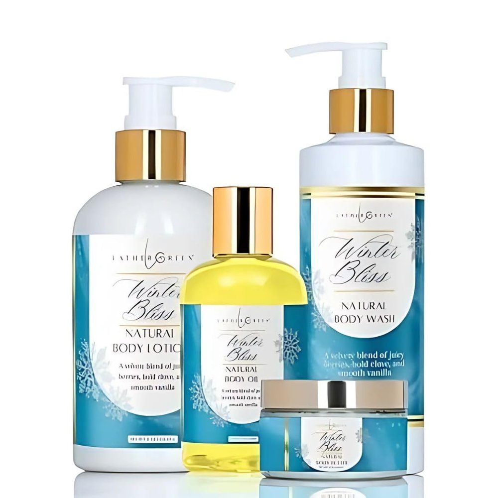 Lather Green Premium Skincare Sets Lemon Verbena, Winter Bliss & Queens Lair Collections Vegan Body Wash Lotion Oil Butter Scrub Spa Gift Quartet (1 count (Pack of 4))
