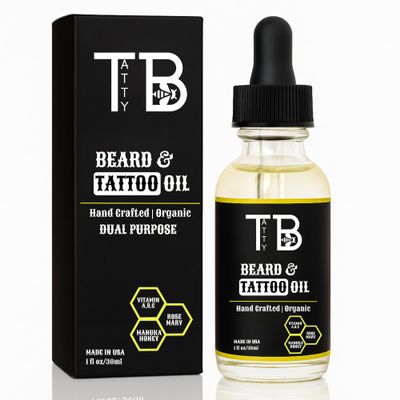 TATTYBEE Beard and Tattoo Dual-Purpose Oil | Moisturize & Nourish, Natural & Vegan LIght Weight Oil 30ml/1floz (1 Pack, Unscented)