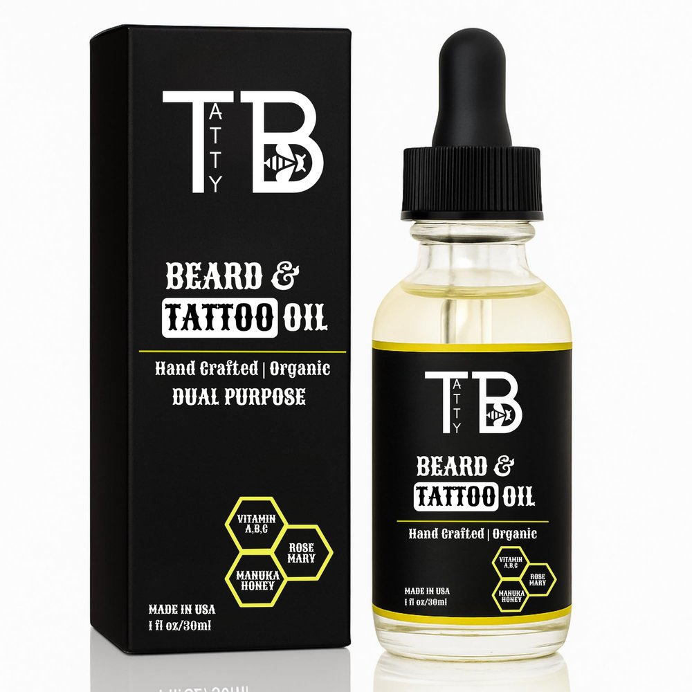 TATTYBEE Beard and Tattoo Dual-Purpose Oil | Moisturize & Nourish, Natural & Vegan LIght Weight Oil 30ml/1floz (1 Pack, Unscented)