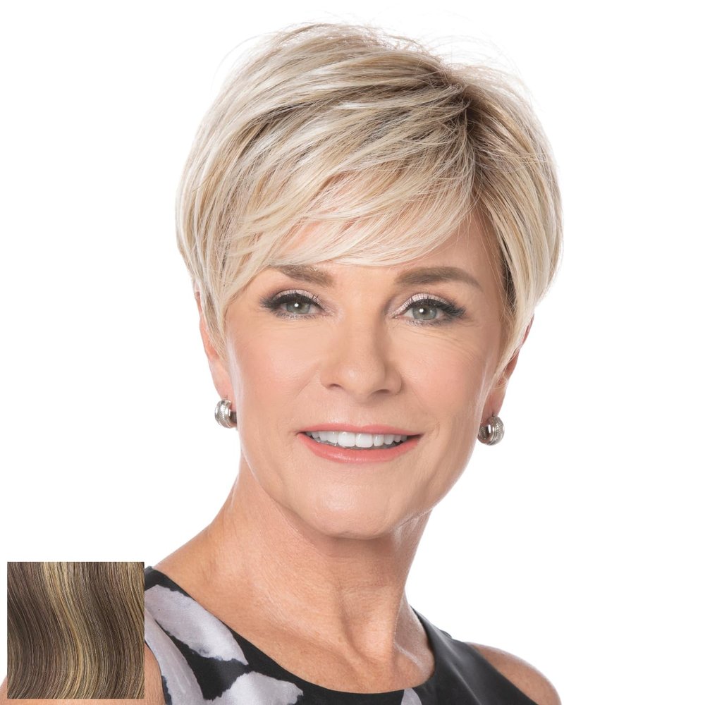 Toni Brattin Popular Pixie Wig - Short Cut with a Full Crown & Sweeping Bangs - Heat-Friendly Synthetic Fiber Looks & Feels like Natural Hair - Adjustable & Comfortable (Brown Blonde, Regular)